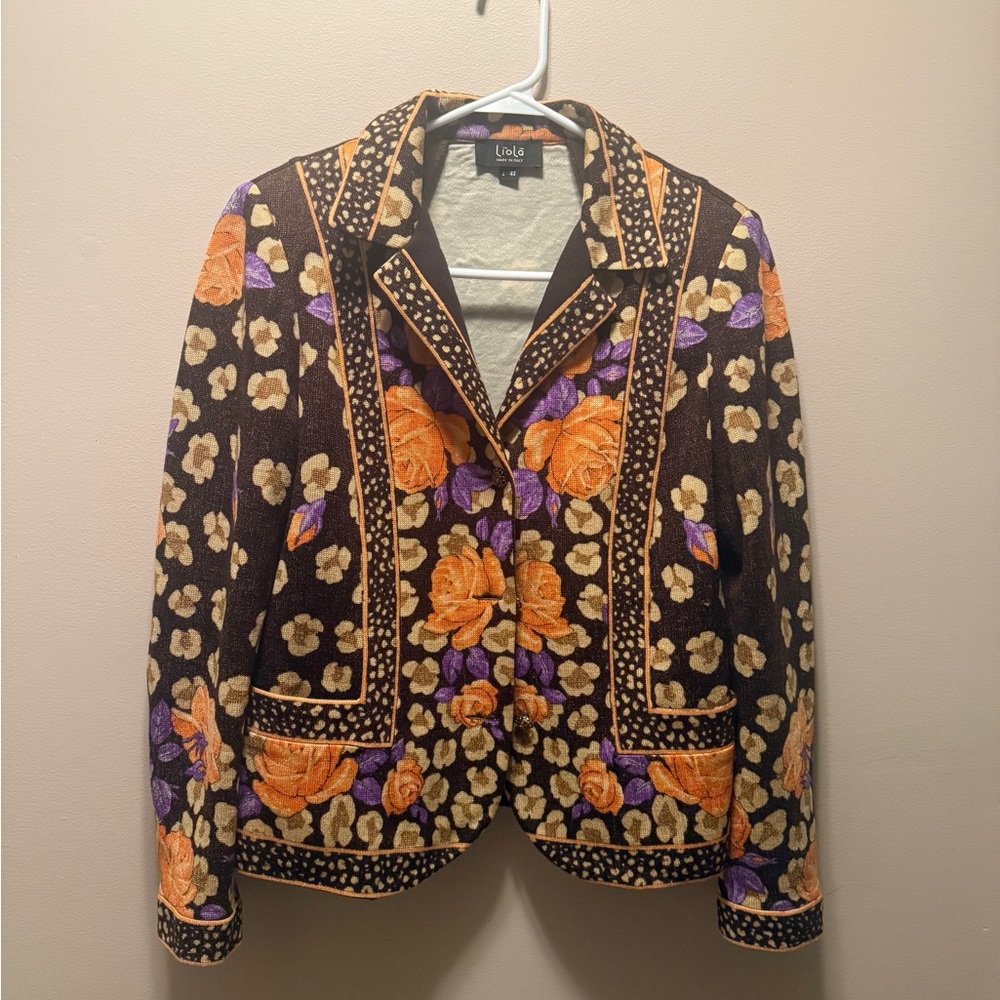 Liola 100% Italian Wool Women's Floral Pattern Blazer SIZE 8